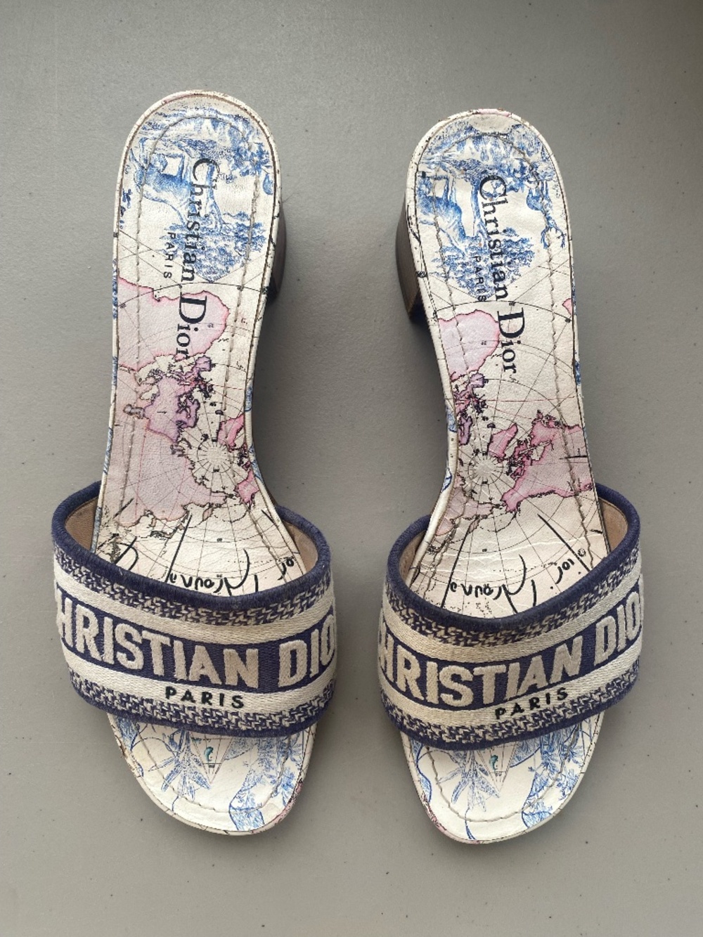 Christian Dior Day Sandals Women’s Size 38 EU Leather World Map Sole Made Italy